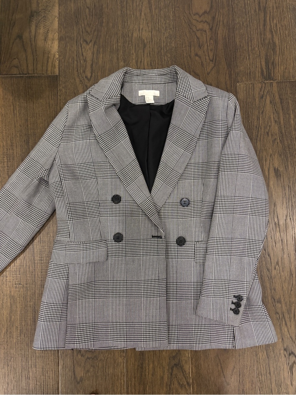 H&M Gray and Black Glen Plaid Double-Breasted Blazer